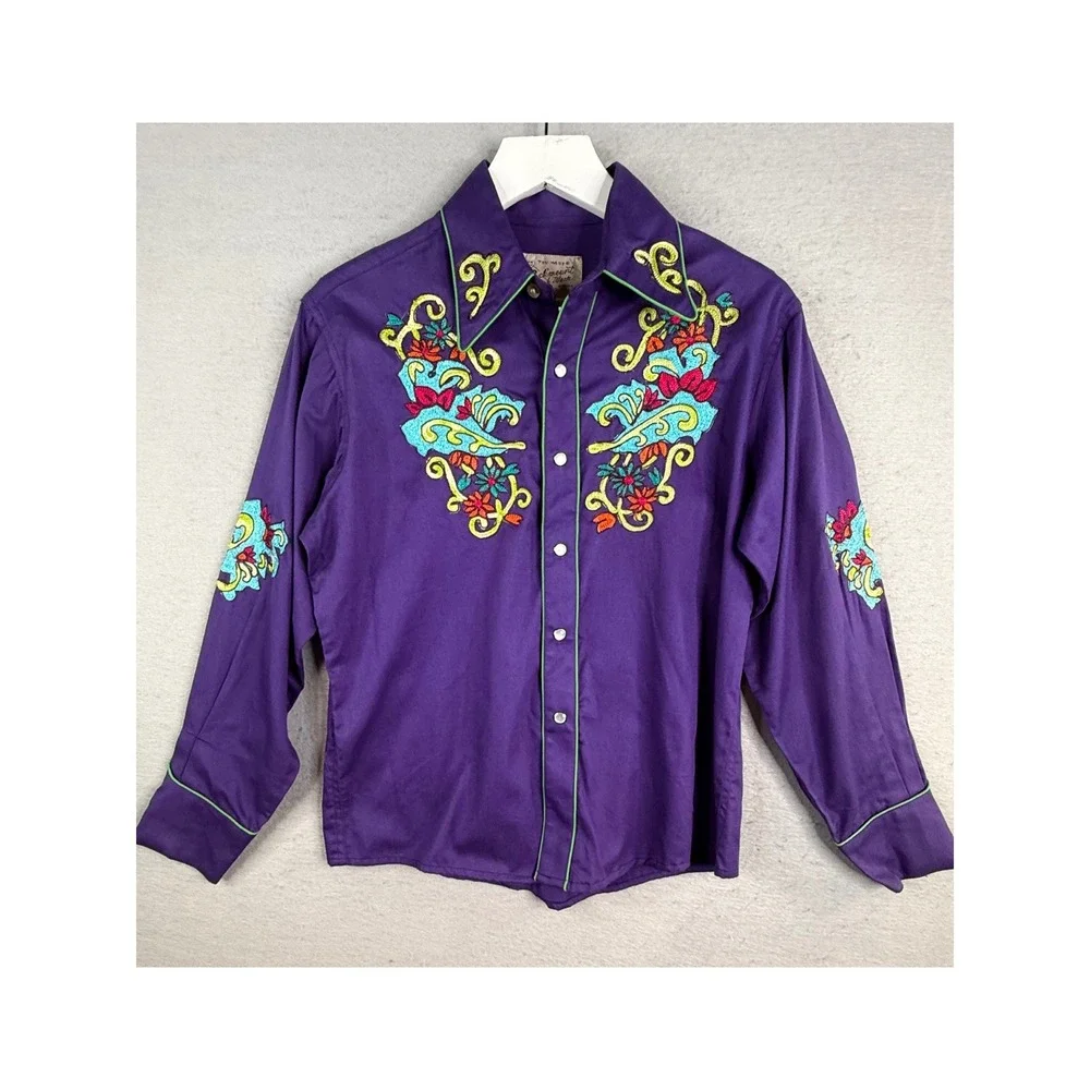 Rockmount Ranch Wear Western Shirt Kids XL Purple Gypsy Soule Embroidered Snap - Picture 1 of 8